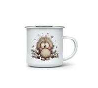 MAXIKIWI - Tazza da campeggio smaltata resistente per caffè o tè per uso interno ed esterno - Gufi natalizi ad acquerello - 350 ml