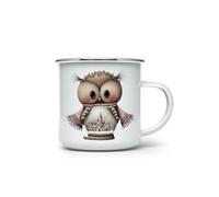 MAXIKIWI - Tazza da campeggio smaltata resistente per caffè o tè per uso interno ed esterno - Gufi natalizi ad acquerello - 350 ml