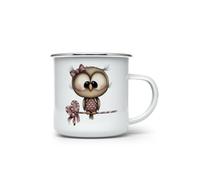 MAXIKIWI - Tazza da campeggio smaltata resistente per caffè o tè per uso interno ed esterno - Gufi natalizi ad acquerello - 350 ml