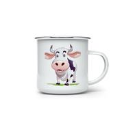 MAXIKIWI - Tazza da campeggio smaltata resistente per caffè o tè per uso interno ed esterno - Mucca divertente pazza - 350 ml
