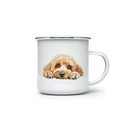 MAXIKIWI - Tazza da campeggio smaltata resistente per caffè o tè per uso interno ed esterno - Razza di cane che sbircia - 350 ml