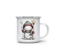 MAXIKIWI - Tazza da campeggio smaltata resistente per caffè o tè per uso interno ed esterno - stravagante pupazzo di neve di Natale - 350 ml