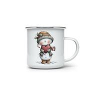 MAXIKIWI - Tazza da campeggio smaltata resistente per caffè o tè per uso interno ed esterno - stravagante pupazzo di neve di Natale - 350 ml