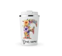 MAXIKIWI - Tazza termica personalizzata a doppia parete, a tenuta stagna, in acciaio inox, tazza da viaggio per caffè o tè, con coperchio, mantiene le bevande calde e fredde - Acquerello con alfabeto