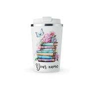MAXIKIWI - Tazza termica personalizzata a doppia parete, a tenuta stagna, in acciaio inox, tazza da viaggio per caffè o tè, con coperchio, mantiene le bevande calde e fredde - Libri delle fate in
