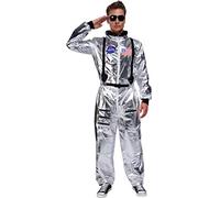 Maxim Party Supplies - Costume da astronauta, da uomo, con toppe ricamate e tasche - Argento - Large