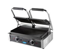 Maxima Gastro - Barbecue a doppio contatto con griglia scanalata, con vaschetta raccogli grasso, 2 x 1800 Watt