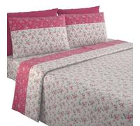 MAXIME MAISON - Completo Lenzuola Flanella Matrimoniale in Cotone Stampate, Set Lenzuola Matrimoniali Flanella Invernali con Fantasia Elegante, Garden Cipria