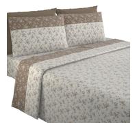 MAXIME MAISON - Completo Lenzuola Flanella Una Piazza e Mezza in Cotone Stampate, Set Lenzuola 1 Piazza e Mezza Invernali con Fantasia Elegante (Garden Tortora)