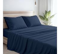 MAXIME MAISON - Completo Lenzuola Una Piazza e Mezza Francese in Puro Cotone 100% Made in Italy, con 2 Federe Incluse, Tocca con Mano la Qualità di un Tessuto in Fibra Naturale (Blu Navy)