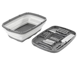 Maximex, Utensile da cucina multifunzionale, versatile, 10 funzioni, tagliere, cestino e colino in uno, con grattugia e coltello, salvaspazio per piccole cucine e campeggio, 34 x 24 x 5 cm