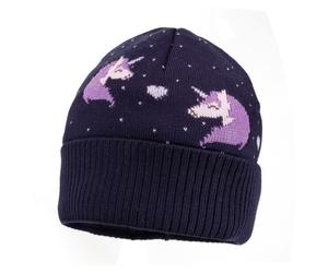 maximo - Girl's Unicorn Beanie with Turn-up and Lining - Berretto 47-49 cm blu