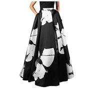 Maxirock - Gonna lunga da donna con motivo floreale, gonna estiva colorata da spiaggia, gonna da spiaggia a vita alta, gonna lunga con tasche, motivo floreale, gonne swing vintage in chiffon, gonna da