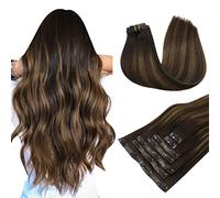 MAXITA Extension Capelli Veri Clip senza cuciture,35cm 7 Pezzi 110g Balayage Castano Scuro Misto Castano, Clip per Extension in PU Invisibile, Extension Capelli Veri Clip