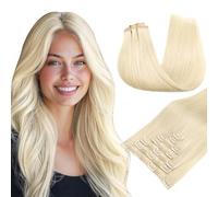 MAXITA Extension Capelli Veri Clip senza cuciture,35cm 7 Pezzi 110g Biondo Platino, Clip per Extension in PU Invisibile, Extension Capelli Veri Clip