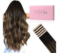 MAXITA Extension con nastro in veri capelli umani con balayage da castano scuro a castano castano, 45,7 cm, 25 g, 10 pezzi, extension con nastro adesivo, extension per capelli Remy, senza cuciture