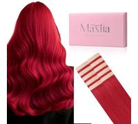 MAXITA Extension per capelli con nastro adesivo, extension per capelli umani, colore rosso, 10 pezzi, 25 g, 40,6 cm, colore colorato, extension lisce e morbide per capelli umani