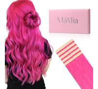 MAXITA Extension per capelli con nastro in extension di capelli umani, colore rosa acceso, 10 pezzi, 25 g, 45,7 cm, extension di veri capelli umani colorati, lisci, morbidi, lisci, vinacci, colla