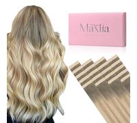 MAXITA Tape-in - Extension per capelli dal grigio chiaro-marrone al marrone sporco e biondo sbiancato al sole, 60 cm, 50 g, 20 pezzi, nastro Remy senza cuciture per estensioni