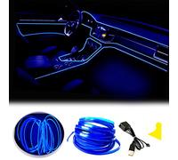 Maxlaxer El Wire Blue con bordo da cucito da 6 mm, filo neon da 10 m USB con protezione per fusibili, per auto e decorazione interna