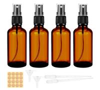 Maxmoc Flacone spray in vetro marrone, flacone spray, piccolo vetro, ricaricabile, nebulizzatore, con imbuto, contagocce ed etichette per acqua, alcool, cosmetici, profumo, aromaterapia (50 ml, 4