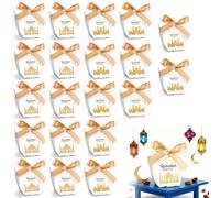 MAXMURYS Buste Regalo Ramadan Mubarak in Carta Resistente con Nastro Dorato - Set da 20 Sacchetti Bianchi per Eid, Dimensioni 12x10x6 cm - Perfette per Regali di Festa e celebrazioni