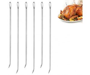 MAXMURYS Spilli da Cucina in Acciaio Inox 6 Pezzi, Aghi per Legare Carne e Pollame con Cruna Grande, per Fissare Tacchino Ripieno, Pollo, Arrosti, Involtini e Spiedini