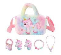MAXQUU 1 borsa per animali con 5 pezzi, borsa per animali arcobaleno per ragazze, regalo per ragazze, borsa dolce per ragazze per riporre gioielli, borsa di peluche, peluche, poliestere
