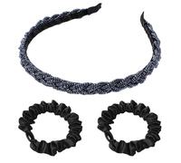 MAXQUU 1 cerchietto di perle con 2 elastici per capelli neri da donna, accessorio per capelli intrecciato, accessorio per capelli con cristalli