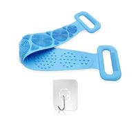 MAXQUU 1 spazzola doccia in silicone blu con 1 gancio trasparente, spazzola per la schiena, strumento doccia double face, cintura di lavaggio con particelle massaggianti, unisex, 60 cm