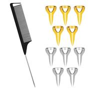 MAXQUU 10 anelli per treccia in metallo, 1 pettine a punta di ago in acciaio nero, strumento per intrecciare i capelli, strumento di separazione ausiliario per intrecciare