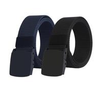 MAXQUU 2 cinture in nylon, cintura tattica per attività all'aperto, cintura elastica regolabile per sport, avventura, lavoro, cintura militare per ragazzi e uomini (nero, blu), Nero , Taglia unica