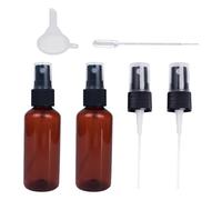 MAXQUU 2 flaconi vuoti da 60 ml in plastica ambrata con 2 punte spray, 1 imbuto, contagocce in plastica, set di flaconi spray per olio essenziale, profumo, spray per capelli