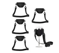 MAXQUU 4 supporti per bicchieri da vino, portatili, per bicchieri da vino, con cordino, adatti per matrimoni, feste di compleanno (nero)