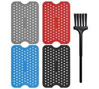 MAXQUU 4 tappetini per friggitrice in silicone con 1 spazzola, accessori per friggitrici ad aria calda, inserto per friggitrice ad aria calda, tappetino per friggitrice, forno (nero, rosso, blu