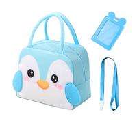 MAXQUU Borsa da pranzo 1 pezzo per bambini con 1 porta carte e 1 cordino, borsa da pranzo isolata, pieghevole impermeabile (blu)