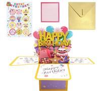 MAXQUU Set di 1 biglietti di auguri 3D con busta, 1 pezzo, adesivo 3D, regalo per ragazzi e ragazze, confezione regalo pop-up Happy Birthday, adatto per feste di compleanno