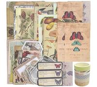 MAXQUU Set di 200 pezzi, con 5 rotoli di nastro adesivo, adesivi per animali e piante e combinazione di carta kraft, accessori per bricolage, scrapbooking