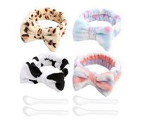 MAXQUU Set di 4 fasce multicolori in velluto corallo e 4 matite bianche per maschera facciale, accessori assorbenti ed elastici, fasce per lavaggio viso, cura della pelle e trucco.