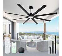 Maxslak Ventilatore da soffitto industriale da 84 pollici con luce, grande ventilatore da soffitto con 8 ali in alluminio, funziona con Alexa, motore CC silenzioso, colore nero