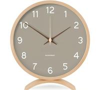 Maxspace Orologio da tavolo analogico, 21 cm, in legno, funzionamento a batteria, colore grigio, silenzioso, senza ticchettio, per camera da letto, ufficio, soggiorno, decorazione moderna (grigio)