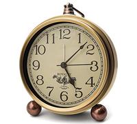 Maxspace Orologio da tavolo in metallo dorato, retrò, vintage, senza ticchettio, piccola, funzionamento a batteria, movimento al quarzo silenzioso, orologio da scrivania in vetro HD, per camera da