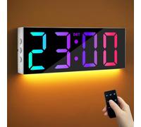 Maxstar 12 '' grande orologio da parete digitale con telecomando,grande display a LED,8 RGB,DST,decorazione per scrivania della luce notturna moderna per soggiorno,ufficio,aula,sala da studio-bianco
