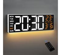 Maxstar 16 "Orologio da parete digitale grande con display LED e telecomando a 8 RGB,rumori allarmi doppi,DST,temperatura,data,luce notturna per camera da letto/ufficio/soggiorno/palestra/sala giochi