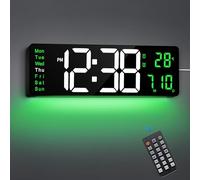 Maxstar Orologio 16" con Telecomando, 2 Sveglie, Ora Legale, Data, Dimmer, Temperatura, Numeri Jumbo, LED, Luci Notturne per Soggiorno, Cucina, Garage, Palestra (Verde)