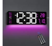 Maxstar Orologio 16" con Telecomando, 2 Sveglie, Ora Legale, Data, Dimmer, Temperatura, Numeri Jumbo, LED, Luci Notturne per Soggiorno, Palestra, Cucina, Scrivania (Viola)