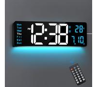 Maxstar Orologio 16" con Telecomando, Display LED Grande, Doppia Sveglia, Ora Legale, Data, Dimmer, Temperatura, Numeri Jumbo, Luci Notturne per Soggiorno|Ufficio|Cucina|Fattoria|Scrivania (Blu)