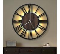 Maxstar Orologio da Parete 50CM per Soggiorno a Batteria, Silenzioso Senza Ticchettio, Stile Legno Metallo, LED Moderno Camera/Ufficio (Numeri Romani, Nero-20)