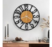 Maxstar Orologio da Parete a Batteria, Silenzioso Senza Ticchettio Moderno Design Rustico Rotondo in Metallo Piccolo per Soggiorno/Camera/Ufficio/Cucina/Decorazione Casa Stile-14 Inch(Legno-Giallo)