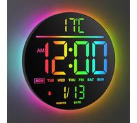 Maxstar Orologio Digitale da Parete 10" Grande con Telecomando, Display LED Moderno 8 RGB, Luminosità Automatica, Termometro, Decorativo Sveglia - Ideale per Soggiorno, Camera da Letto, Cucina - Nero
